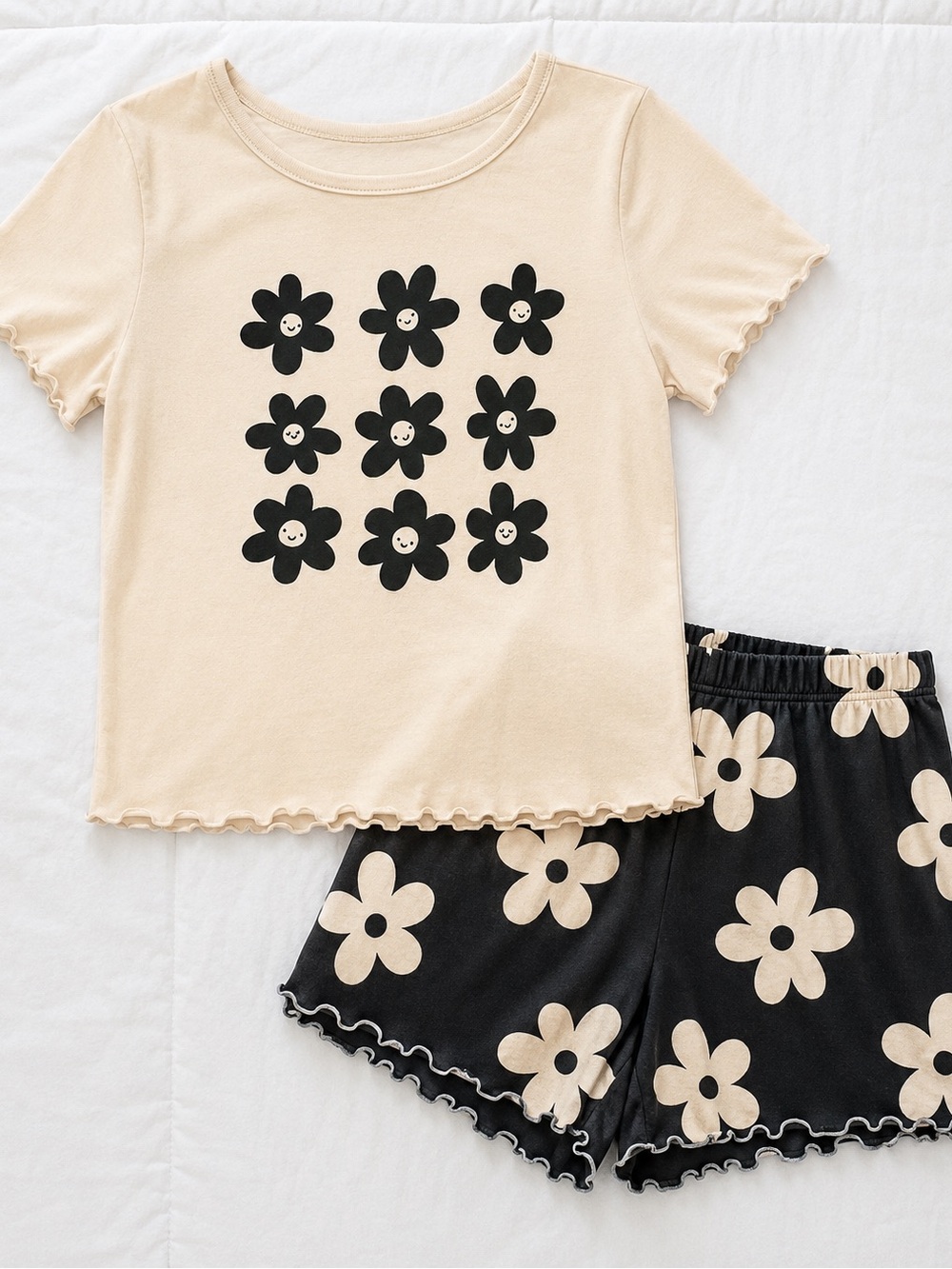 Cat & Jack Cream and Black Floral Two-Piece Pajama Set